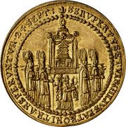 Austria 4 Ducat Paris von Lodron Consecration 1628 KM# 124 SS RVPERTVS ET VIRGILIUVS PATRONI TRANSFERVNTVR 24 SEPT coin reverse Austria 4 Ducat Paris von Lodron Consecration 1628 KM# 124 SS RVPERTVS ET VIRGILIUVS PATRONI TRANSFERVNTVR 24 SEPT coin reverse