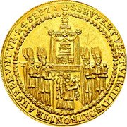 Austria 5 Ducat Paris von Lodron 1628 KM# 126 SS RVPERTVS ET VIRGILIUVS PATRONI TRANSFERVNTVR 24 SEPT coin reverse Austria 5 Ducat Paris von Lodron 1628 KM# 126 SS RVPERTVS ET VIRGILIUVS PATRONI TRANSFERVNTVR 24 SEPT coin reverse
