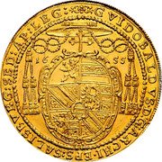 Austria 5 Ducat Guidobald 1655 KM# 177 16 55 GVIDOBALDVS D G ARCHI EPS SALISBVRG SED AP LEG coin obverse Austria 5 Ducat Guidobald 1655 KM# 177 16 55 GVIDOBALDVS D G ARCHI EPS SALISBVRG SED AP LEG coin obverse