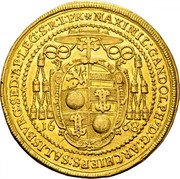 Austria 5 Ducat Max Gandolf von Kuenburg 1668 KM# 198 MAXIMIL GANDOLPH9 D G ARCHIEPS SALISBVRG SED AP LEG S R I PR coin obverse Austria 5 Ducat Max Gandolf von Kuenburg 1668 KM# 198 MAXIMIL GANDOLPH9 D G ARCHIEPS SALISBVRG SED AP LEG S R I PR coin obverse
