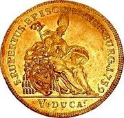 Austria 5 Ducat Sigismund von Schrattenbach 1759 FMK KM# 396 S. RUPERTUS EPISCOP SALISBURG 1759 V DUCA coin reverse Austria 5 Ducat Sigismund von Schrattenbach 1759 FMK KM# 396 S. RUPERTUS EPISCOP SALISBURG 1759 V DUCA coin reverse