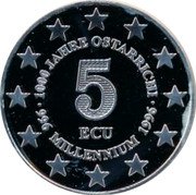 Austria 5 ECU 1000th Anniversary of the Formation of Austria 1996 1000 JAHRE OSTARRICHE 5 ECU 996 MILLENNIUM 1996 coin obverse
