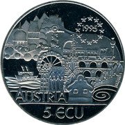 Austria 5 ECU Johann Strauss 1995 X# 22 1995 AUSTRIA 25 ECU coin reverse