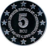 Austria 5 ECU (50th Anniversaty) X# 24 ∙BEITRIIT ZUR EUROPÄISCHEN UNION∙ 1.1.1995 5 ECU coin obverse