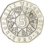 Austria 5 Euro Mariazell church 2007 KM# 3145A REPUBLIK ÖSTERREICH 5 EURO coin obverse