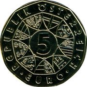 Austria 5 Euro (Mozart.) KM# 3131A REPUBLIK ÖSTERREICH 5 EURO coin obverse