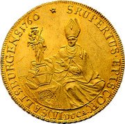 Austria 6 Ducat Sigismund von Schrattenbach 1760 FMK KM# 400 SRUPERTUS EPISCOP (VI:DUCA) SALLSUBRGENS 1760 coin reverse Austria 6 Ducat Sigismund von Schrattenbach 1760 FMK KM# 400 SRUPERTUS EPISCOP (VI:DUCA) SALLSUBRGENS 1760 coin reverse