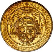 Austria 8 Ducat Max Gandolf von Kuenburg 1668 KM# 202 ⁕ MAXIMIL : GANDOLPH9 D : G : ARCHIEPS : SALISBVRG : SED : AP : LEG : S : R : I : PR : 16 68 coin obverse Austria 8 Ducat Max Gandolf von Kuenburg 1668 KM# 202 ⁕ MAXIMIL : GANDOLPH9 D : G : ARCHIEPS : SALISBVRG : SED : AP : LEG : S : R : I : PR : 16 68 coin obverse