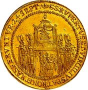 Austria 8 Ducat Paris von Lodron Consecration 1628 KM# 130 SS RVPERTVS ET VIRGILIUVS PATRONI TRANSFERVNTVR 24 SEPT coin reverse Austria 8 Ducat Paris von Lodron Consecration 1628 KM# 130 SS RVPERTVS ET VIRGILIUVS PATRONI TRANSFERVNTVR 24 SEPT coin reverse