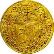 Austria Ducat (Markus Sittikus von Hohenems) KM# 22 MARC SIT D G AREPS SAL AP S L coin obverse Austria Ducat (Markus Sittikus von Hohenems) KM# 22 MARC SIT D G AREPS SAL AP S L coin obverse