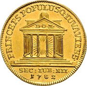 Austria Ducat Hieronymus von Colloredo 12th Jubileum (600th anniversary) ND M KM# 452 PRINCEPS POPULUSQ IUVAVIENS SEC IUE XII 1782 coin reverse