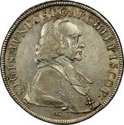 Austria Thaler Sigismung III 1759 MK KM# 393 SIGISMUNDUS DGARCHIEPISCOP coin obverse Austria Thaler Sigismung III 1759 MK KM# 393 SIGISMUNDUS DGARCHIEPISCOP coin obverse