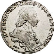Austria Thaler Hieronymus Salzburg 1772 FMF KM# 434 HIERONYMUS D G A & P A S L N G PRIM coin obverse Austria Thaler Hieronymus Salzburg 1772 FMF KM# 434 HIERONYMUS D G A & P A S L N G PRIM coin obverse