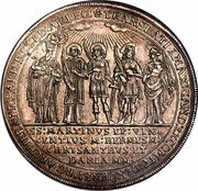 Austria Thaler (Max Gandolf von Kuenburg (1100th Anniversary of the Archbishopric of Salzburg)) KM# 233 TRANSLATI A MAX GAND EX COMIT DE KÜENBURG ARCHIEP & PR SALISB S SED AP LEG SS MARTINUS EP VINCENTIUS M HERMES M CHRISANTVS ET DARIA MM coin reverse Austria Thaler (Max Gandolf von Kuenburg (1100th Anniversary of the Archbishopric of Salzburg)) KM# 233 TRANSLATI A MAX GAND EX COMIT DE KÜENBURG ARCHIEP & PR SALISB S SED AP LEG SS MARTINUS EP VINCENTIUS M HERMES M CHRISANTVS ET DARIA MM coin reverse