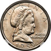 USA 1/4 Dollar (Pattern) VIRGINIA MARTHA WASHINGTON 1759 coin obverse USA 1/4 Dollar (Pattern) VIRGINIA MARTHA WASHINGTON 1759 coin obverse