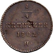 Austria 1/4 Kreuzer (Franz II) KM# 25 1/4 KREUTZER 1802 H coin reverse Austria 1/4 Kreuzer (Franz II) KM# 25 1/4 KREUTZER 1802 H coin reverse