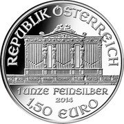 Austria 1,50 Euro (Anniversary of the Vienna Philharmonic) REPUBLIK ÖSTERREICH 1 UNZE PEIDSILBER 2014 1,50 EURO coin obverse Austria 1,50 Euro (Anniversary of the Vienna Philharmonic) REPUBLIK ÖSTERREICH 1 UNZE PEIDSILBER 2014 1,50 EURO coin obverse