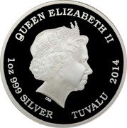 Tuvalu 1 Dollar American Alligator in Florida 2014 Proof QUEEN ELIZABETH II 1 OZ 999 SILVER TUVALU 2014 IRB coin obverse Tuvalu 1 Dollar American Alligator in Florida 2014 Proof QUEEN ELIZABETH II 1 OZ 999 SILVER TUVALU 2014 IRB coin obverse