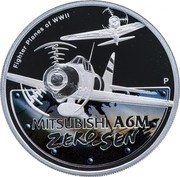 Tuvalu 1 Dollar (Elizabeth II Mitsubishi A6M Zero) FIGHTER PLANES OF WWII P MITSUBISHI A6M ZERO-SEN coin reverse