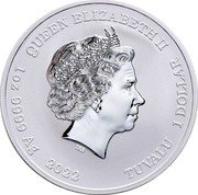 Tuvalu 1 Dollar (Elizabeth II Ryu) QUEEN ELIZABETH II IRB 1OZ 9999 AG 2022 TUVALU 1 DOLLAR coin obverse Tuvalu 1 Dollar (Elizabeth II Ryu) QUEEN ELIZABETH II IRB 1OZ 9999 AG 2022 TUVALU 1 DOLLAR coin obverse