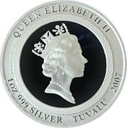 Tuvalu 1 Dollar (Elizabeth II Ultraseven) QUEEN ELIZABETH II RDM 1OZ 999 SILVER TUVALU 2007 coin obverse Tuvalu 1 Dollar (Elizabeth II Ultraseven) QUEEN ELIZABETH II RDM 1OZ 999 SILVER TUVALU 2007 coin obverse