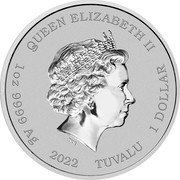 Tuvalu 1 Dollar (Homer Simpson Smiling Face) QUEEN ELIZABETH II IRB 1 OZ 9999 AG 2022 TUVALU 1 DOLLAR coin obverse Tuvalu 1 Dollar (Homer Simpson Smiling Face) QUEEN ELIZABETH II IRB 1 OZ 9999 AG 2022 TUVALU 1 DOLLAR coin obverse