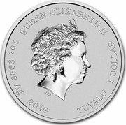 Tuvalu 1 Dollar Simpson Homer 2019 P BU QUEEN ELIZABETH II IRB 1 OZ 9999 AG 2019 TUVALU 1 DOLLAR coin obverse Tuvalu 1 Dollar Simpson Homer 2019 P BU QUEEN ELIZABETH II IRB 1 OZ 9999 AG 2019 TUVALU 1 DOLLAR coin obverse