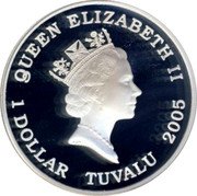 Tuvalu 1 Dollar Spitfire 2005 Proof KM# 225 QUEEN ELIZABETH II 1 DOLLAR TUVALU 2005 coin obverse Tuvalu 1 Dollar Spitfire 2005 Proof KM# 225 QUEEN ELIZABETH II 1 DOLLAR TUVALU 2005 coin obverse