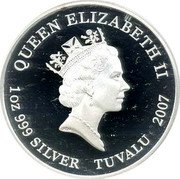 Tuvalu 1 Dollar (Ultraseven Elizabeth II) QUEEN ELIZABETH II RDM 1OZ 999 SILVER TUVALU 2007 coin obverse Tuvalu 1 Dollar (Ultraseven Elizabeth II) QUEEN ELIZABETH II RDM 1OZ 999 SILVER TUVALU 2007 coin obverse