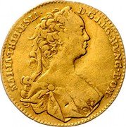 Austria 1 Ducat Maria Theresia Hall 1744  MAR THERESIA D G REG HUNG BOH coin obverse Austria 1 Ducat Maria Theresia Hall 1744  MAR THERESIA D G REG HUNG BOH coin obverse