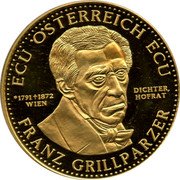 Austria 1 ECU Franz Grillparzer 1995 ND (no date) ECU ÖSTERREICH ECU 1791 1872 WIEN DICHTE, HOFRAT FRANZ GRILLPARZER coin obverse Austria 1 ECU Franz Grillparzer 1995 ND (no date) ECU ÖSTERREICH ECU 1791 1872 WIEN DICHTE, HOFRAT FRANZ GRILLPARZER coin obverse