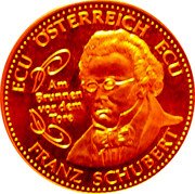 Austria 1 ECU Franz Schubert 1995 ND (no date) ECU ÖSTERREICH ECU AM BRUNNEN VOR DEM TORE FRANZ SCHUBERT coin obverse Austria 1 ECU Franz Schubert 1995 ND (no date) ECU ÖSTERREICH ECU AM BRUNNEN VOR DEM TORE FRANZ SCHUBERT coin obverse