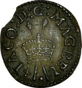Ireland 1 Farthing James I Lennox Issue ND (1624-1625)  LENNOX issue: IACO starts at 7 o'clock IACO D G MAG BRI coin obverse Ireland 1 Farthing James I Lennox Issue ND (1624-1625)  LENNOX issue: IACO starts at 7 o'clock IACO D G MAG BRI coin obverse