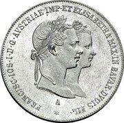 Austria 1 Gulden (Franz Joseph I Wedding - Mule) FRANCISC. IOS. D. G. AVSTRIAE IMP. ET ELISABETHA MAX. IN BAVAR. DVCIS FIL. A coin obverse Austria 1 Gulden (Franz Joseph I Wedding - Mule) FRANCISC. IOS. D. G. AVSTRIAE IMP. ET ELISABETHA MAX. IN BAVAR. DVCIS FIL. A coin obverse