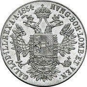 Austria 1 Gulden (Franz Joseph I Wedding - Mule) HVNG BOH LOMB ET VEN GAL LOD ILL REX A A 1854 coin reverse Austria 1 Gulden (Franz Joseph I Wedding - Mule) HVNG BOH LOMB ET VEN GAL LOD ILL REX A A 1854 coin reverse