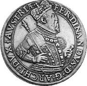 Austria 2 Thaler Ferdinand II posthumous Hall ND (1601-1604)  FERDINANDVS D G ARCHIDVX AVSTRIÆ coin obverse Austria 2 Thaler Ferdinand II posthumous Hall ND (1601-1604)  FERDINANDVS D G ARCHIDVX AVSTRIÆ coin obverse