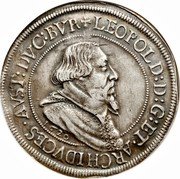 Austria 1 Thaler (Leopold V Gratia) KM# 256 LEOPOLD D G ET ARCHIDVCES AVST DVC BVR 1620 coin obverse Austria 1 Thaler (Leopold V Gratia) KM# 256 LEOPOLD D G ET ARCHIDVCES AVST DVC BVR 1620 coin obverse