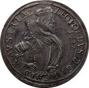 Austria 1 Thaler (Leopold V with coat) KM# 267.2 LEOPOLDVS D G ARCHIDVX AVS TRIAE coin obverse Austria 1 Thaler (Leopold V with coat) KM# 267.2 LEOPOLDVS D G ARCHIDVX AVS TRIAE coin obverse