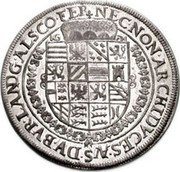 Austria 1 Thaler (Rudolf II) KM# 246.1 NEC NON ARCHIDVCES AVS DV BVR LANDG ALS CO FER coin reverse Austria 1 Thaler (Rudolf II) KM# 246.1 NEC NON ARCHIDVCES AVS DV BVR LANDG ALS CO FER coin reverse