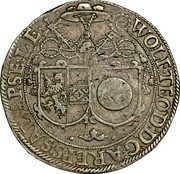 Austria 1 Thaler Wolf Dietrich von Raitenau coin ND (1587-1612)  WOLF TEOD D G AREPS SAL AP SE LE coin obverse Austria 1 Thaler Wolf Dietrich von Raitenau coin ND (1587-1612)  WOLF TEOD D G AREPS SAL AP SE LE coin obverse