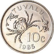 Tuvalu 10 Cents Crab 1985 KM# 4 TUVALU 10C 1985 coin reverse Tuvalu 10 Cents Crab 1985 KM# 4 TUVALU 10C 1985 coin reverse