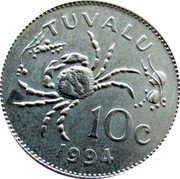 Tuvalu 10 Cents Crab 1994 KM# 32 TUVALU 10C 1994 coin reverse Tuvalu 10 Cents Crab 1994 KM# 32 TUVALU 10C 1994 coin reverse