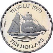Tuvalu Ten Dollars Brigantine Rebecca 1979 Proof KM# 10a TUVALU 1979 REBECCA TEN DOLLARS coin reverse Tuvalu Ten Dollars Brigantine Rebecca 1979 Proof KM# 10a TUVALU 1979 REBECCA TEN DOLLARS coin reverse