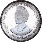 Tuvalu Ten Dollars Birthday of Queen Mother 1980 KM# 11 80TH BIRTHDAY OF H.M. QUEEN ELIZABETH THE QUEEN MOTHER 1980 TUVALU $10 coin reverse Tuvalu Ten Dollars Birthday of Queen Mother 1980 KM# 11 80TH BIRTHDAY OF H.M. QUEEN ELIZABETH THE QUEEN MOTHER 1980 TUVALU $10 coin reverse