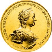 Austria 10 Ducat Maria Theresia 1745 M THERESIA D G R IMP GE HU BO REG coin obverse