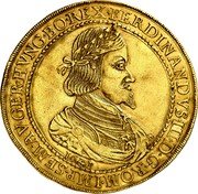 Austria 10 Ducat (Ferdinand III Graz coin) FERDINANDVS. III. D. G. ROM. IMP. SEM. AV. GER. HVNG. BO. REX 1641 coin obverse Austria 10 Ducat (Ferdinand III Graz coin) FERDINANDVS. III. D. G. ROM. IMP. SEM. AV. GER. HVNG. BO. REX 1641 coin obverse