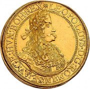 Austria 10 Ducat (Leopold I Graz) LEOPOLDVS D G ROM IM SE AV GE HVN BOH REX coin obverse Austria 10 Ducat (Leopold I Graz) LEOPOLDVS D G ROM IM SE AV GE HVN BOH REX coin obverse