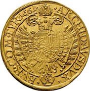 Austria 10 Ducat Leopold I Vienna 1661 CA ARCHID AVST DVX BVR COM TYR coin reverse Austria 10 Ducat Leopold I Vienna 1661 CA ARCHID AVST DVX BVR COM TYR coin reverse