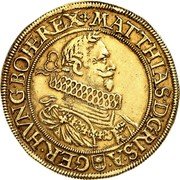 Austria 10 Ducat Matthias I Vienna 1619  * MATTHIAS • D : G : R • I • S • A • - GER • HVNG • BOHE • REX coin obverse Austria 10 Ducat Matthias I Vienna 1619  * MATTHIAS • D : G : R • I • S • A • - GER • HVNG • BOHE • REX coin obverse
