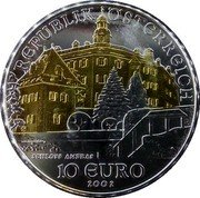Austria 10 Euro (Ambras Palace Gilded) REPUBLIK ÖSTERREICH SCHLOSS AMBRAS 10 EURO 2002 coin obverse